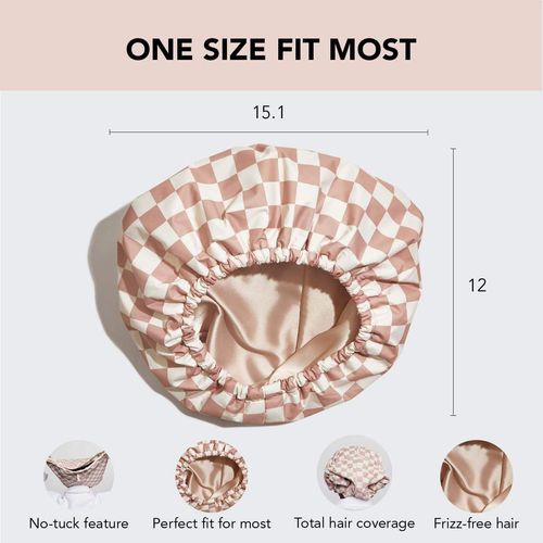 Luxury shower cap for women, reusable, waterproof - supple satin lining, quick-drying, adjustable, suitable for both long and short hair - terracotta.