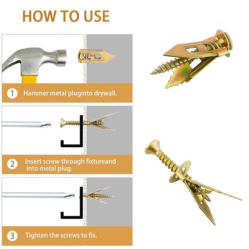 （100pcs 1set）30mm Long Heavy Duty Professional Kit Hammer Drive Zinc Plated Expansion Self-Drilling Drywall Anchors for Plasterboard Fixing