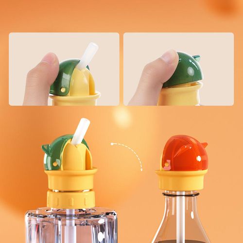 (2PCS 1SET)Portable Baby Cartoon Bottle Straw Kid Water Beverage Bottle Anti-choking Conversion Head With Straw Nozzle Cover