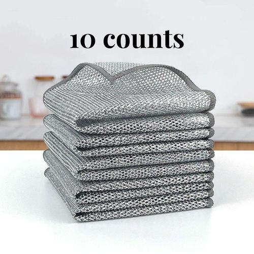 10pcs of dishcloths, multi-purpose, scratch-free metal wire dishcloths, wet and dry use, reusable.