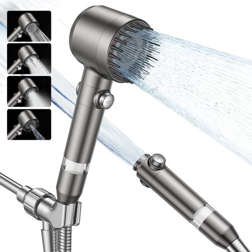 Handheld Filter Booster Shower Head, 4 Spray Modes, Hard Water Powerful Cleaning, Bathroom Shower Set