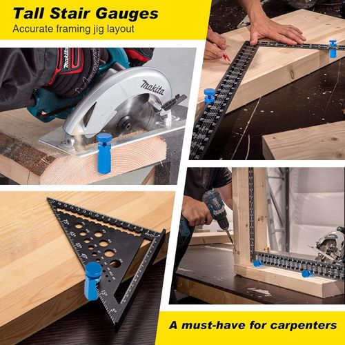 🛠️ Premium Metal Stair Stringer Gauges with Carabiner Holder - Precise Framing Square Knobs for Fast & Accurate Layouts