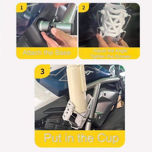 Adaptive bicycle and motorcycle cup holder, 360-degree rotation, suitable for cups with a diameter of 2-3 inches.