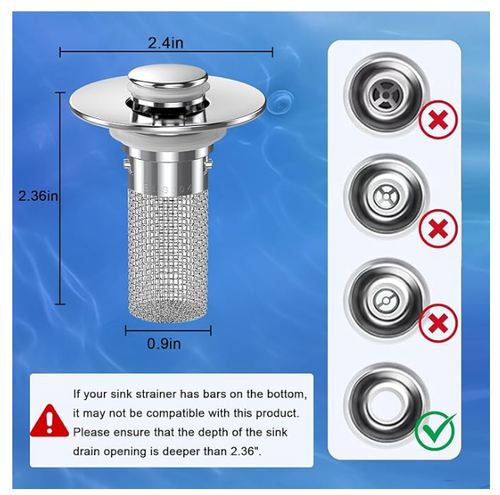Stainless Steel Modern Anti-Odor Bathroom Sink Stopper with Bouncing Core & Brass Pop-Up Drain Plug for Bathtub Home Goods, universal bathtub drain stopper, bathroom sink strainer High Pressure Shower Handheld Shower Head