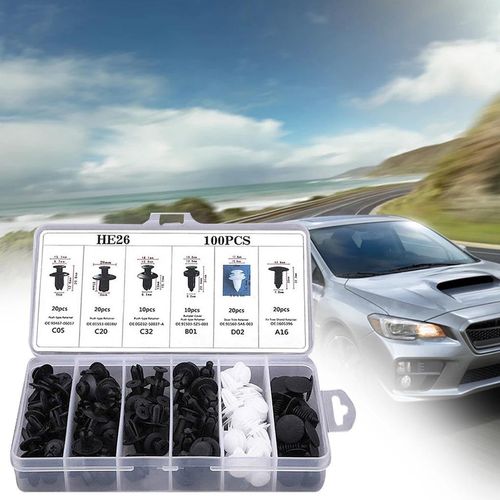 (100pcs 1set）Car Bumper Retainer Clips Fender Hole Rivets Universal Door Trim Panel Fastener Clips Screw Mix Size Auto Tool
