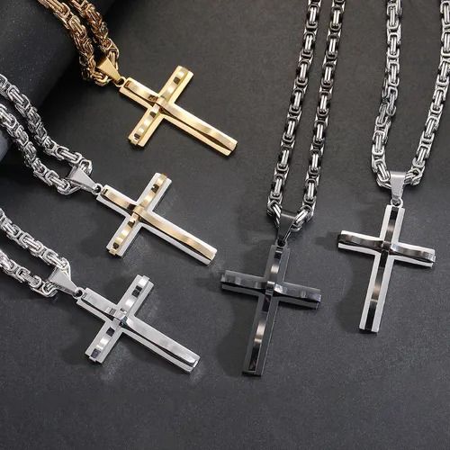 Hip Hop Christian Cross Stainless Steel Men's Pendant Necklace