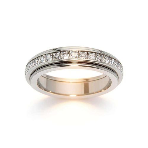 Stylish black polished ring, set with cubic zirconia