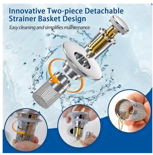 Stainless Steel Modern Anti-Odor Bathroom Sink Stopper with Bouncing Core & Brass Pop-Up Drain Plug for Bathtub Home Goods, universal bathtub drain stopper, bathroom sink strainer High Pressure Shower Handheld Shower Head