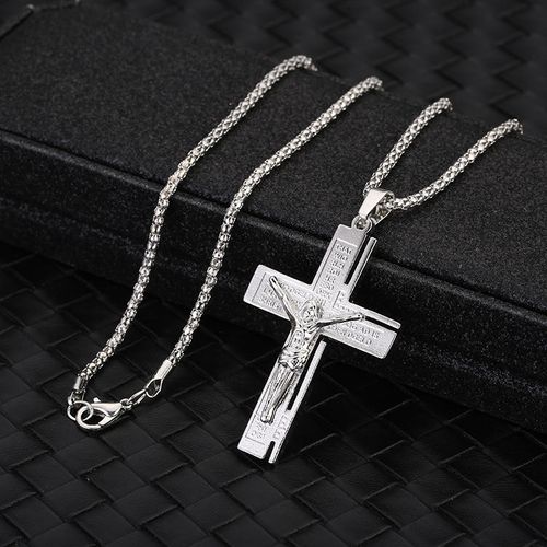 Halo Accessories Stainless Steel Cross Jewelry Sleek Design with Inscriptions Men's Fashion Accessory for Faith-Driven Style Long-Lasting Material