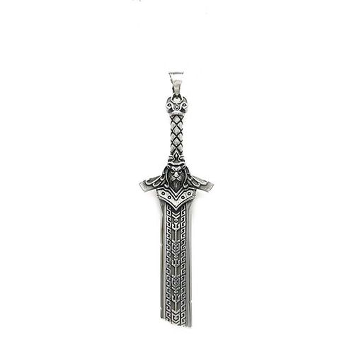 Viking Sword Pendant Men's copper-plated silver vintage broken sword necklace, trendy, versatile, punk, European and American medieval king's sword pendant.