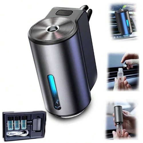 Wireless Rechargeable Aluminum Alloy Car Vent Aromatherapy Diffuser - 3 Essential Oils Included, 3 Fragrance Settings