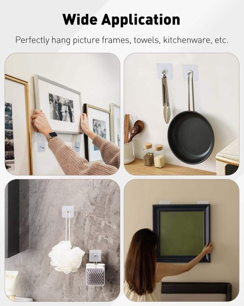 Acrylic photo wall hooks, stainless steel and ceramic self-adhesive smooth lightweight wall hooks, easy to install.