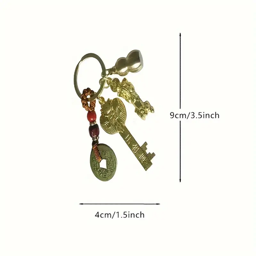 Lucky Five Blessings Feng Shui Keychain - Good Luck, Wealth, Health and Success Amulet - Auspicious Chinese Amulet
