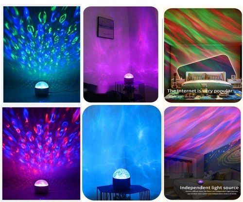 USB LED headboard with water ripple pattern, romantic bedroom atmosphere, stage effect, rotating aurora print, remote control.
