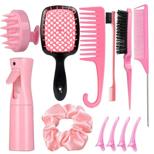 （14pcs 1set）plastic detangling comb set, including spray bottle, edge comb and taper comb.