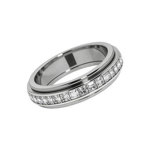 Stylish black polished ring, set with cubic zirconia