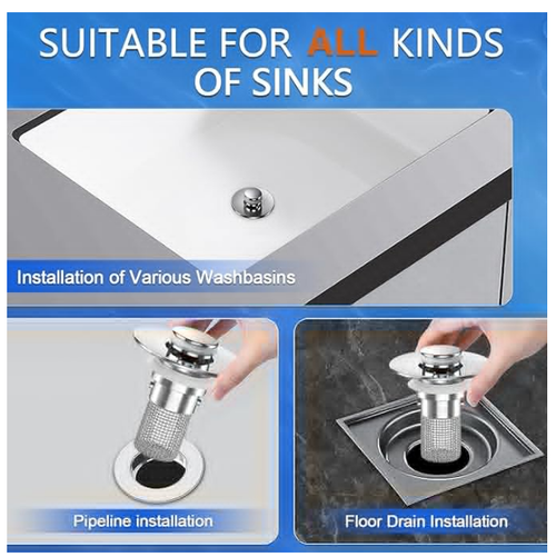 Stainless Steel Modern Anti-Odor Bathroom Sink Stopper with Bouncing Core & Brass Pop-Up Drain Plug for Bathtub Home Goods, universal bathtub drain stopper, bathroom sink strainer High Pressure Shower Handheld Shower Head