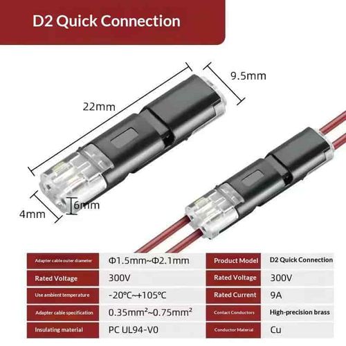 LED Solder-free and Stripping Wire-free Terminal D2 Interlocking Removable Quick Connector