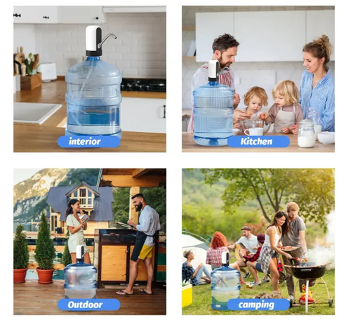 Water dispenser for 5-gallon water tanks - rechargeable water pump, BPA-free, 30-40 day battery life, one-button operation.
