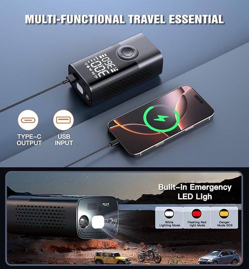 Portable Cordless Mini Air Pump Digital Tire Pressure Gauge 150 PSI Max 12V DC Car Tires Inflator 4000mAh Battery