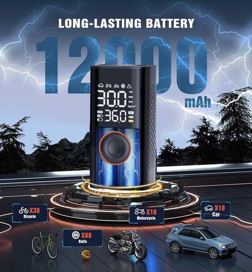 Portable Cordless Mini Air Pump Digital Tire Pressure Gauge 150 PSI Max 12V DC Car Tires Inflator 4000mAh Battery