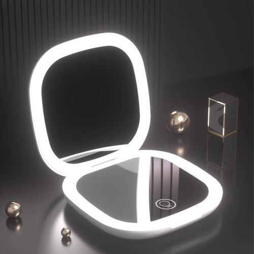 Portable Mini Double-Sided  Magnifying LED Light Travel Mirror Personalized Pocket Foldable Mirror