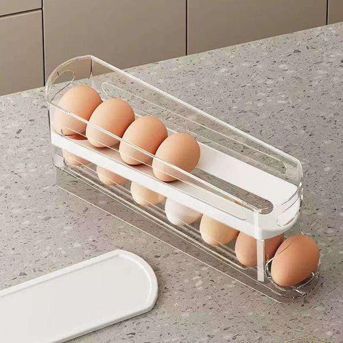 Double-layer Egg Storage Box with Mobile Rolling Egg Rack, Suitable for Storage and Preservation in Food-grade Refrigerator