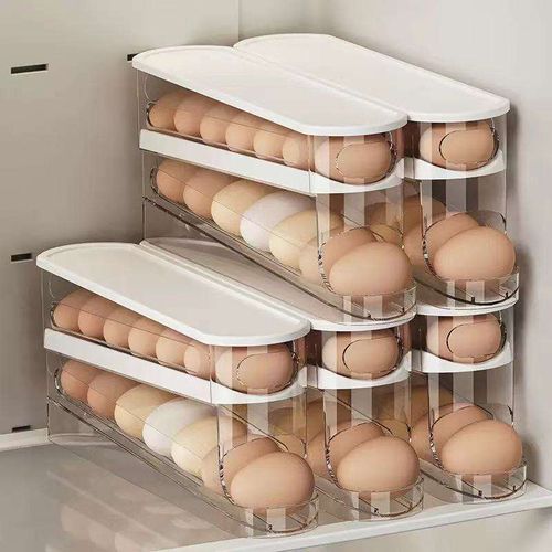 Double-layer Egg Storage Box with Mobile Rolling Egg Rack, Suitable for Storage and Preservation in Food-grade Refrigerator