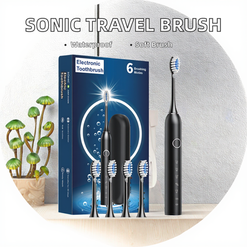 Electric toothbrush with 6 brushing modes and 8 replacement brush heads