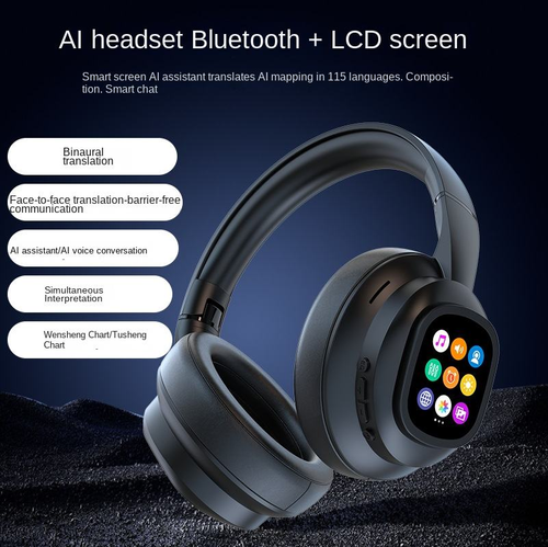 Headphones with LCD screen and active noise cancellation.