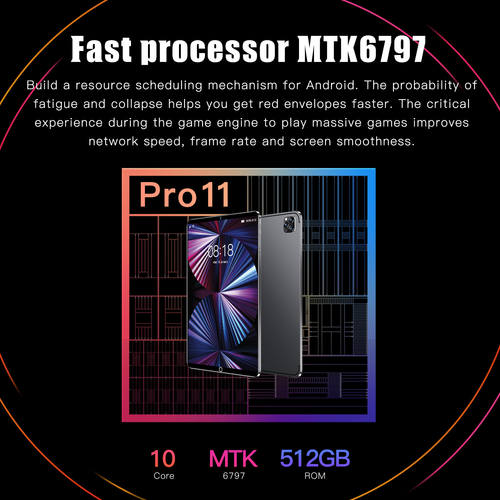 The new Pro11 Android smart tablet features a 10-inch screen and supports Wi-Fi and Bluetooth.