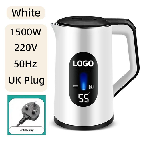 Electric kettle with keep-warm function, stainless steel, automatic shut-off, and large capacity.