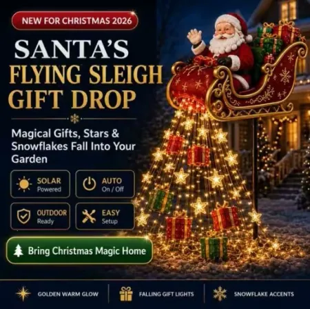 Snowman Magic Fountain Solar Garden Stake Light  Animated LED Christmas Yard Decoration with Flowing Snowflake Lights, Auto On Off
