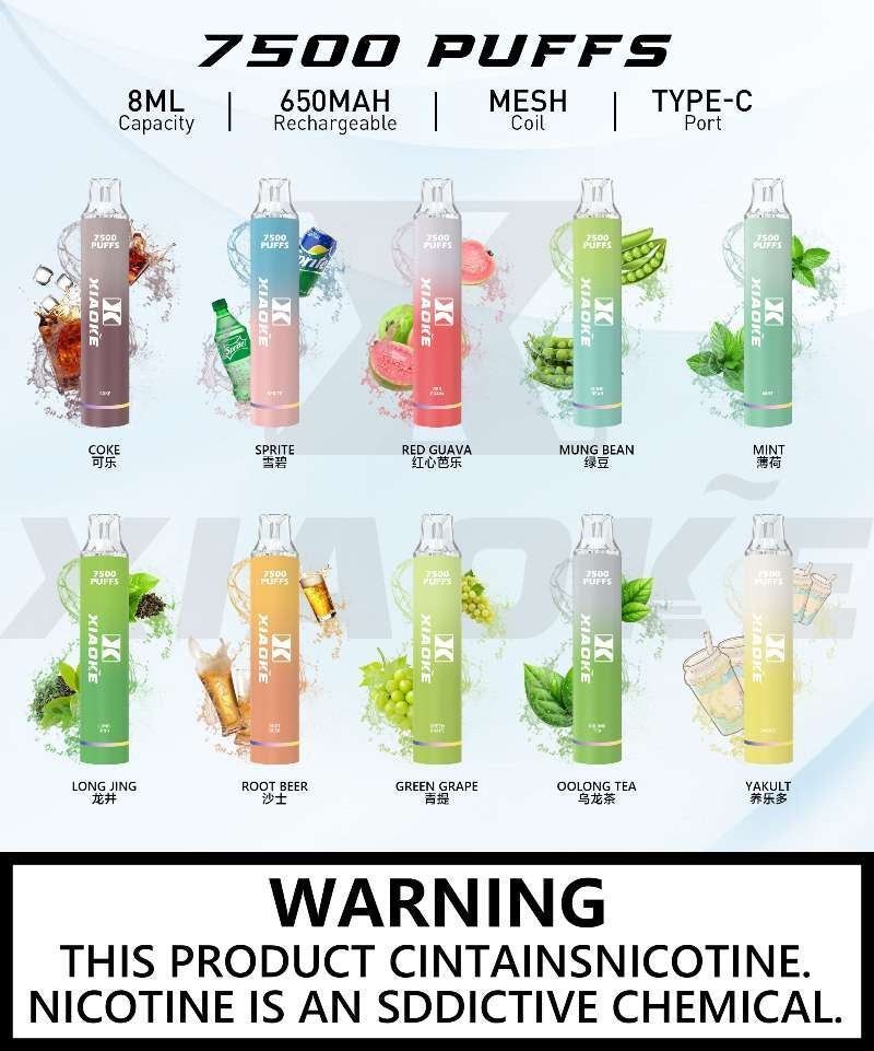 台灣現貨即發 XIAOKE梟客一次性7500 PUFFS 長續航暢銷正品 非国标调味烟弹