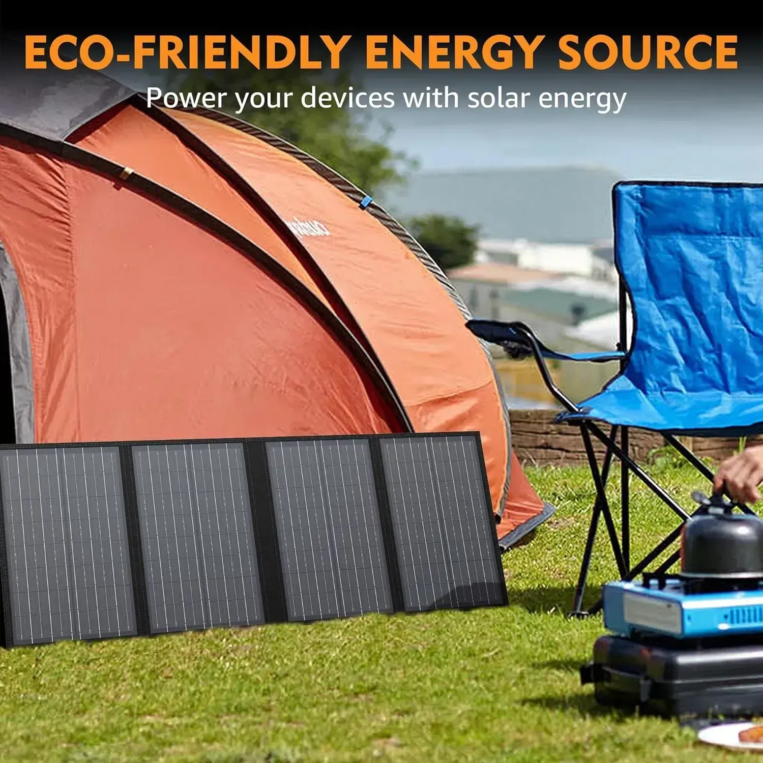 Portable foldable monocrystalline solar panel, IP65 waterproof design, high-efficiency solar charger with DC/USB multi-outputs, compatible with power stations, solar generators and phones, ideal for outdoor camping, RV trips and off-grid home use, durable & easy to carry, free shipping & cash on delivery