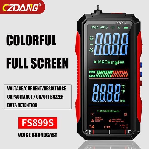 FS899S USB-C Rechargeable True RMS 6000 Counts Digital Multimeter, Large Backlight Display Multimeter Measuring AC DC Voltage Current Resistance Frequency Continuity NCV Temperature for Household and Industrial Maintenance