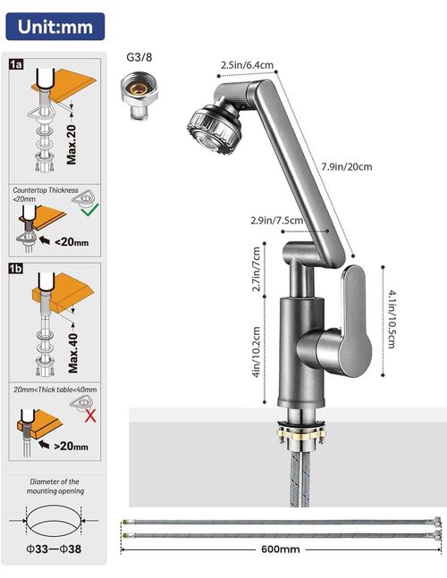 🔥Hot Seller🔥 COD！Front Window Kitchen Tap Foldable, 1080° Flexible Mixer Tap Kitchen Sink Tap with 2 Jet Types Faucet, for Bathroom  Sink, Lead-Free  Nickel-Free Stainless Steel (Modern)