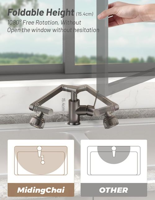 🔥Hot Seller🔥 COD！Front Window Kitchen Tap Foldable, 1080° Flexible Mixer Tap Kitchen Sink Tap with 2 Jet Types Faucet, for Bathroom  Sink, Lead-Free  Nickel-Free Stainless Steel (Modern)