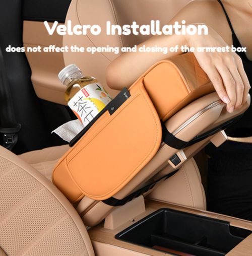 🔥Hot Seller🔥 COD！Car Armrest Pad, 5-in-1 Center Console Cover with 2 Storage Pockets, Cup Holders, Tissue Holder Slot, and Phone Holder丨 Suitable for Sedans丨Car Interior Storage Accessory