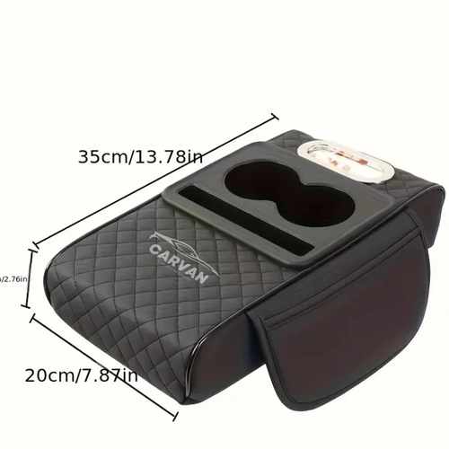 Carvan Multi-Function Car Armrest Cushion with Built-In Cup Holder and Tissue Box