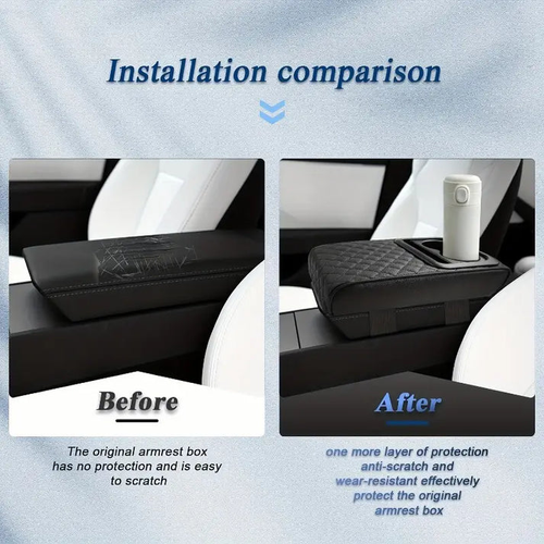 Carvan Multi-Function Car Armrest Cushion with Built-In Cup Holder and Tissue Box