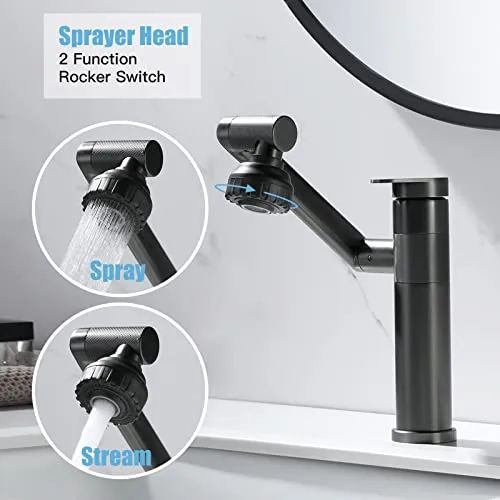 🔥Hot Seller🔥 COD！Black Bathroom Faucet 1080 Degree Swivel Lavatory Basin Sink Faucet 1 Handle Big Angle Spray Aerator Spout Extender Universal Rotating Splash Filter 3 Water Outlet Modes