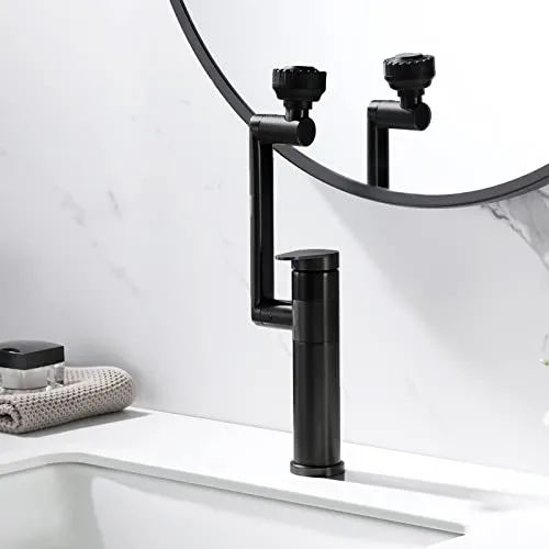 🔥Hot Seller🔥 COD！Black Bathroom Faucet 1080 Degree Swivel Lavatory Basin Sink Faucet 1 Handle Big Angle Spray Aerator Spout Extender Universal Rotating Splash Filter 3 Water Outlet Modes