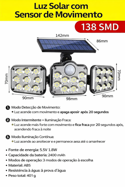 🌞 LUZ SOLAR SUPER POTENTE COM SENSOR 🔥