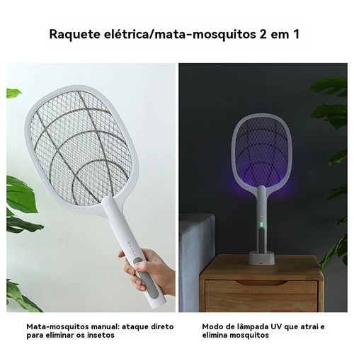 Raquete elétrica recarregável para mosquitos doméstica, potente, nova versão 2025, dispositivo automático para atrair e eliminar mosquitos e moscas