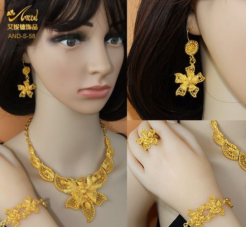 Conjunto de colar feminino árabe banhado a ouro 24k