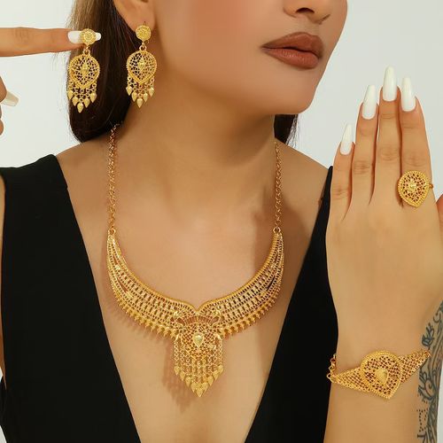 Conjunto de colar feminino árabe banhado a ouro 24k