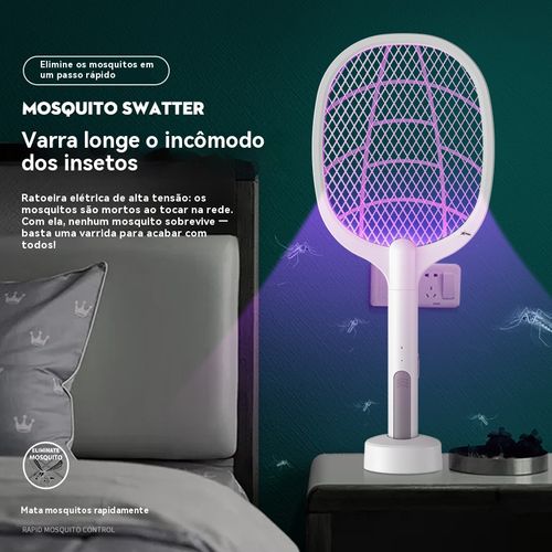 Raquete elétrica recarregável para mosquitos doméstica, potente, nova versão 2025, dispositivo automático para atrair e eliminar mosquitos e moscas