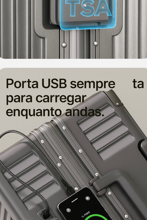 Mala de Viagem TOP + Porta USB + Trava TSA 🧳🔥 – Pra Viagens Sem Stress em Luanda!