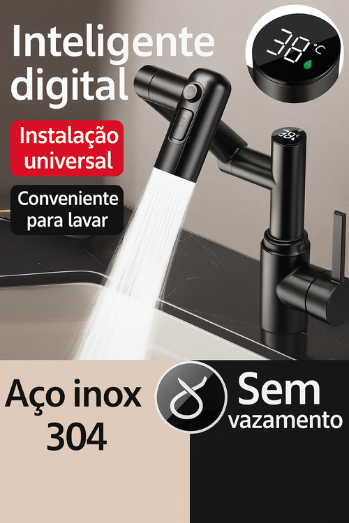 🔥 Torneira Digital Inteligente com Rotação 360° 💧 Três modos de água | Mostra a temperatura | Sem eletricidade